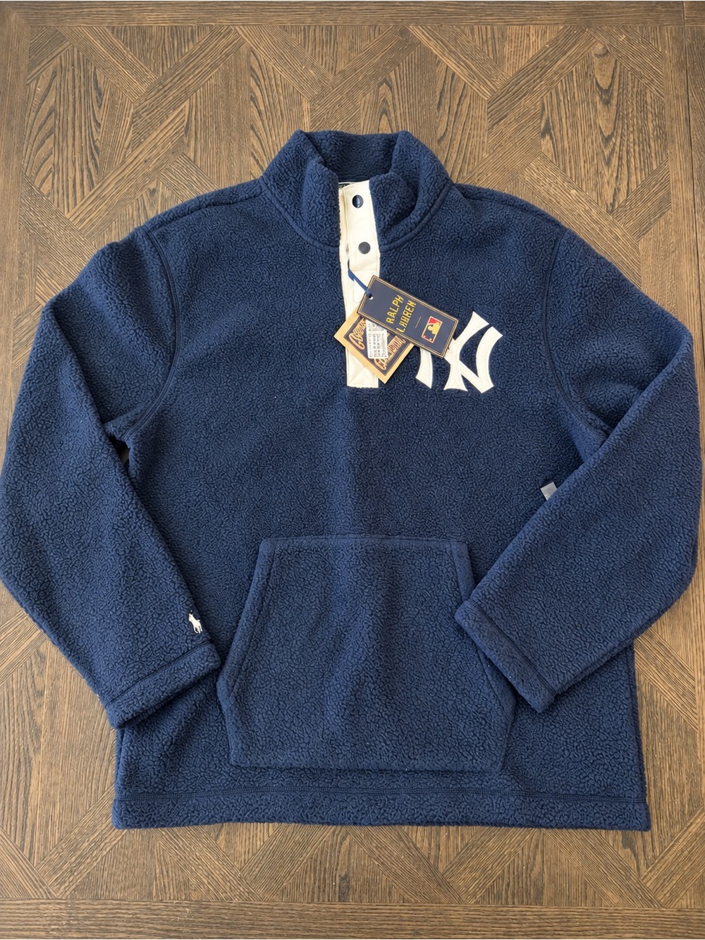 Polo by Ralph Lauren Navy Sherpa Pullover with White NY Logo